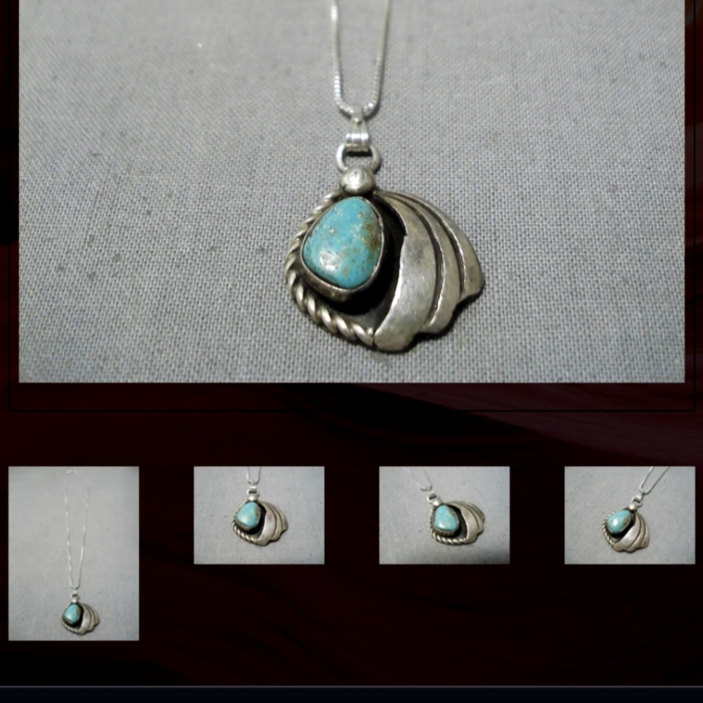 Vintage Sterling Silver Southwestern Turquoise Pendant Necklace